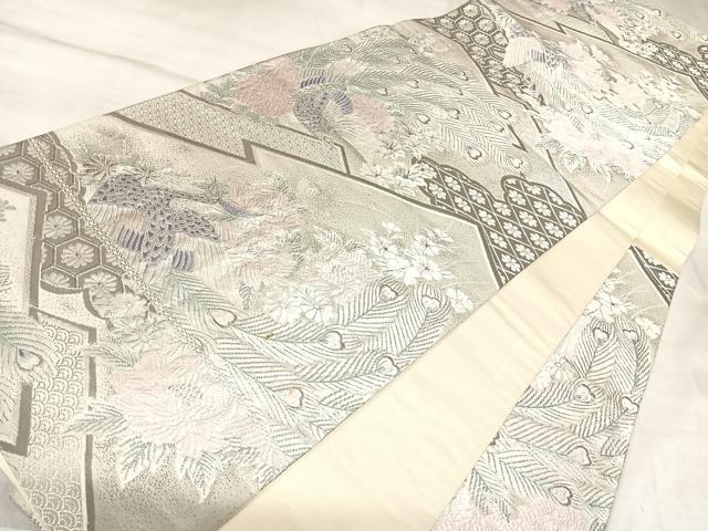 平和屋着物◎六通柄袋帯　唐織　勝宝花鳥文　プラチナ箔　正絹　逸品　AABL5927yx