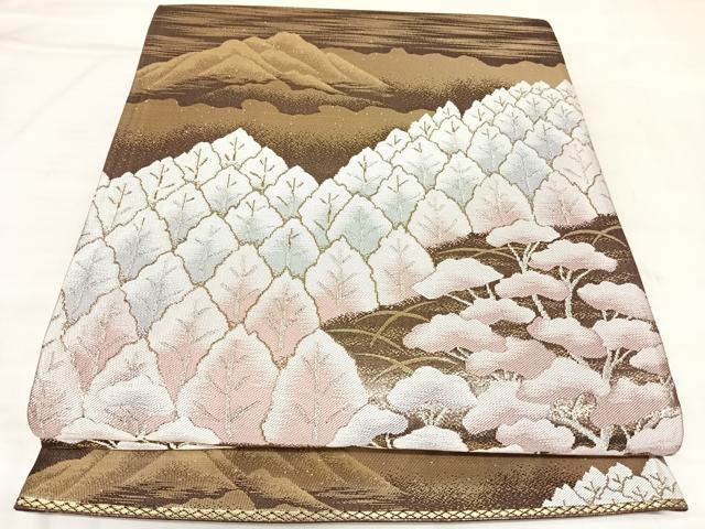 平和屋着物◎六通柄袋帯　遠山樹林文　金銀糸　正絹　逸品　AABL5929yx