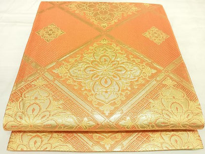 平和屋着物◎佐賀錦　両面　全通柄袋帯　唐織　花菱文　金糸　正絹　逸品　AABL5933yx