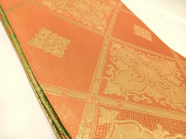 平和屋着物◎佐賀錦　両面　全通柄袋帯　唐織　花菱文　金糸　正絹　逸品　AABL5933yx