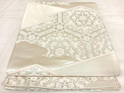 平和屋着物◎六通柄袋帯　唐織　松皮菱亀甲花文　オロール二重箔　正絹　逸品　AABL5936yx
