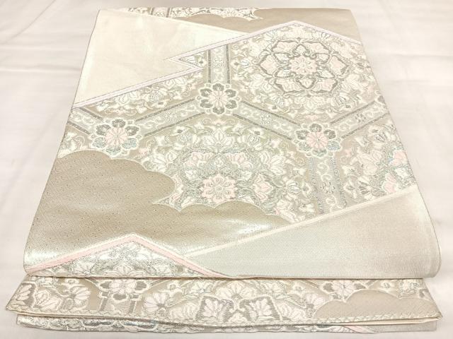 平和屋着物◎六通柄袋帯　唐織　松皮菱亀甲花文　オロール二重箔　正絹　逸品　AABL5936yx