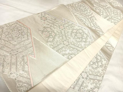平和屋着物◎六通柄袋帯　唐織　松皮菱亀甲花文　オロール二重箔　正絹　逸品　AABL5936yx
