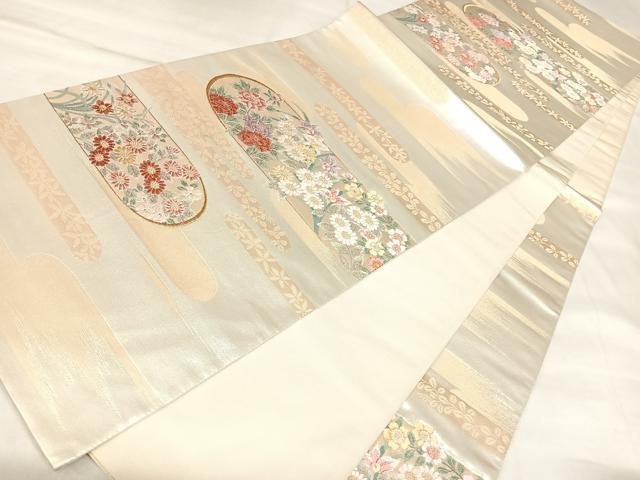 平和屋着物◎六通柄袋帯　唐織　エ霞草花文　金銀糸　正絹　逸品　AABL5946yx