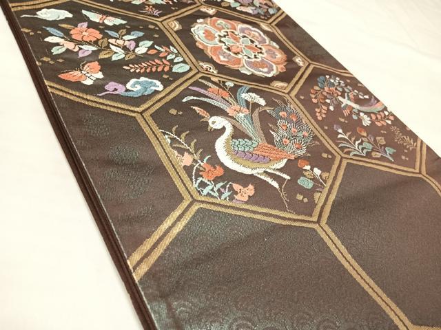 平和屋着物◎六通柄袋帯　唐織　亀甲聚宝文　金糸　正絹　逸品　AABL5948yx