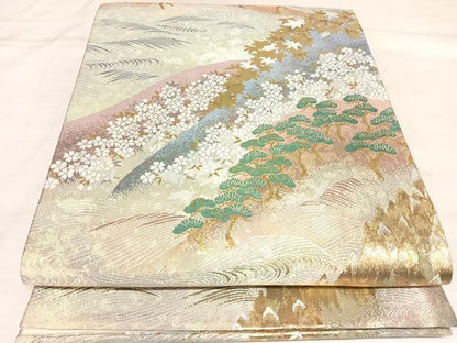 平和屋着物◎六通柄袋帯　唐織　遠山樹林文　金銀糸　正絹　逸品　AABL5949yx