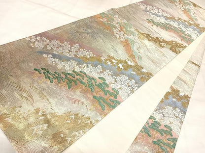 平和屋着物◎六通柄袋帯　唐織　遠山樹林文　金銀糸　正絹　逸品　AABL5949yx