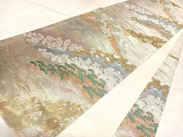 平和屋着物◎六通柄袋帯　唐織　遠山樹林文　金銀糸　正絹　逸品　AABL5949yx