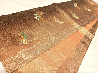 平和屋着物◎佐賀錦　六通柄袋帯　唐織　舞蝶文　紬彩箔　正絹　逸品　AABL5950yx