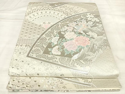 平和屋着物◎六通柄袋帯　唐織　地紙花鳥孔雀羽文　九百錦プラチナ箔　正絹　逸品　AABL5951yx