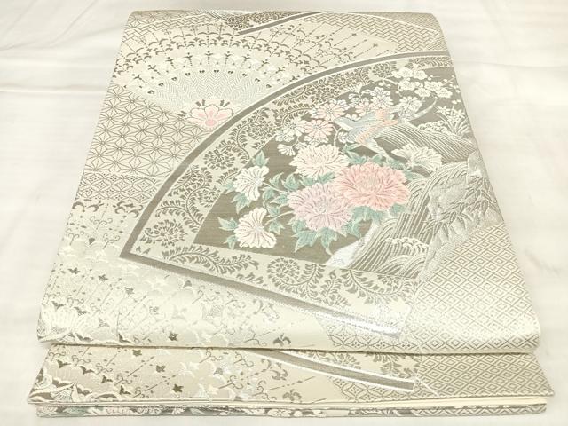 平和屋着物◎六通柄袋帯　唐織　地紙花鳥孔雀羽文　九百錦プラチナ箔　正絹　逸品　AABL5951yx
