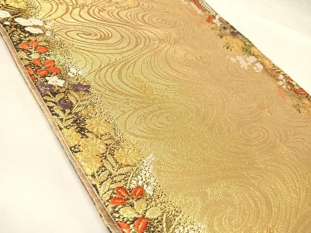 平和屋着物◎佐賀錦　六通柄袋帯　唐織　流水草花文　金糸　正絹　逸品　AABL5953yx