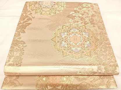 平和屋着物◎六通柄袋帯　唐織　正倉院草花文　金糸　正絹　逸品　AABL5954yx