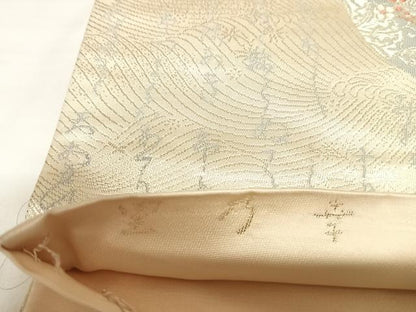 平和屋着物◎六通柄袋帯　唐織　里乃幸　銀糸　正絹　逸品　AABL5955yx