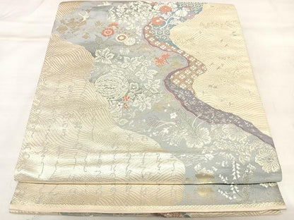 平和屋着物◎六通柄袋帯　唐織　里乃幸　銀糸　正絹　逸品　AABL5955yx