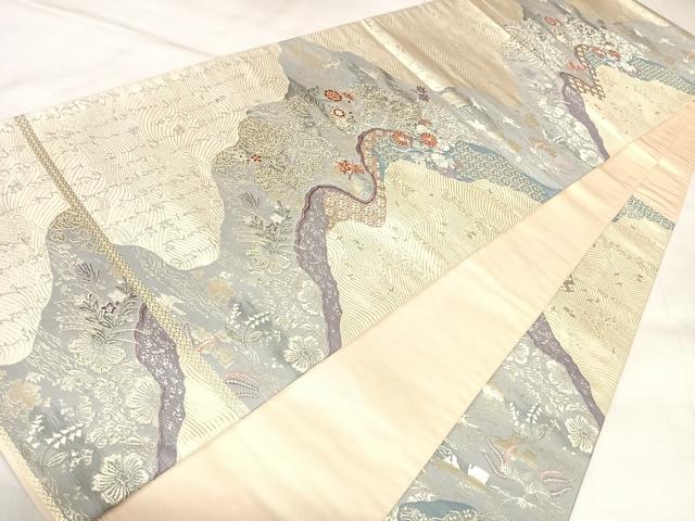 平和屋着物◎六通柄袋帯　唐織　里乃幸　銀糸　正絹　逸品　AABL5955yx
