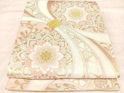 平和屋着物◎六通柄袋帯　唐織　束ね熨斗正倉院花文　金糸　正絹　逸品　AABL5977yx