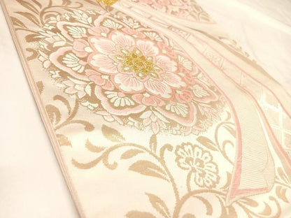平和屋着物◎六通柄袋帯　唐織　束ね熨斗正倉院花文　金糸　正絹　逸品　AABL5977yx
