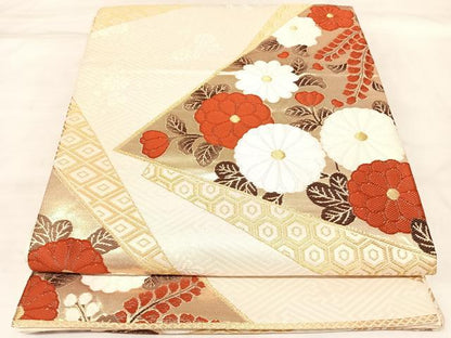 平和屋着物◎六通柄袋帯　唐織　草花文　金糸　正絹　逸品　AABL5979yx