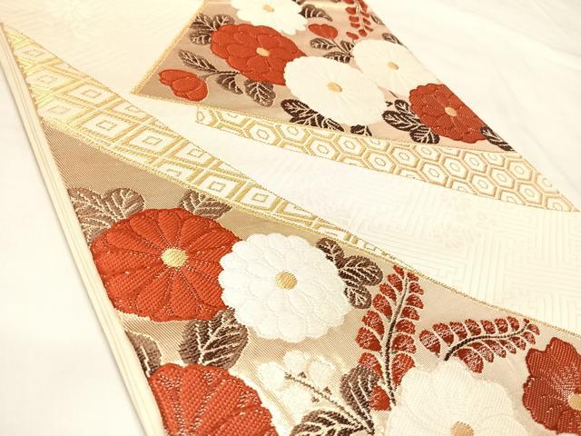平和屋着物◎六通柄袋帯　唐織　草花文　金糸　正絹　逸品　AABL5979yx