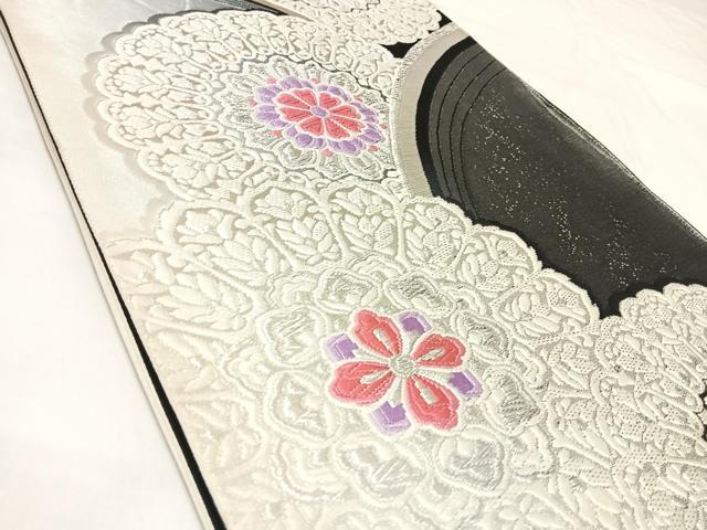 平和屋着物◎六通柄袋帯　唐織　道長正倉院花文　銀糸　正絹　逸品　AABL5987yx