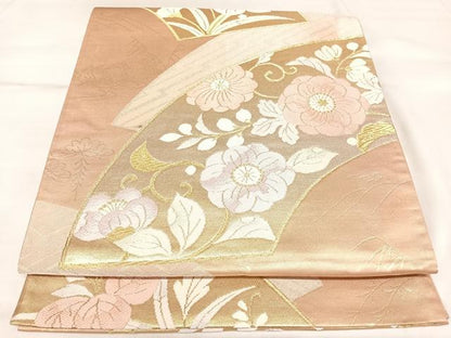平和屋着物◎六通柄袋帯　唐織　辻が花　地紙鴛鴦草花文　金銀糸　正絹　逸品　AABL5988yx