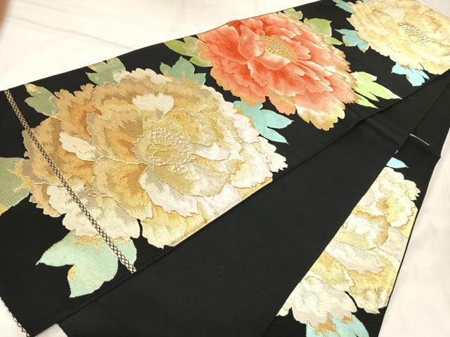 平和屋着物◎六通柄袋帯　唐織　舞花文　黒地　金銀糸　正絹　逸品　AABL5990yx