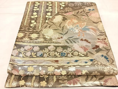 平和屋着物◎六通柄袋帯　花鳥間道　金銀糸　正絹　逸品　AABL5991yx