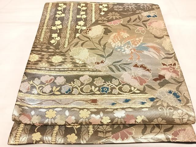 平和屋着物◎六通柄袋帯　花鳥間道　金銀糸　正絹　逸品　AABL5991yx