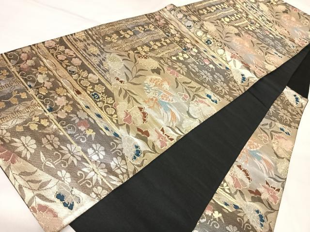平和屋着物◎六通柄袋帯　花鳥間道　金銀糸　正絹　逸品　AABL5991yx
