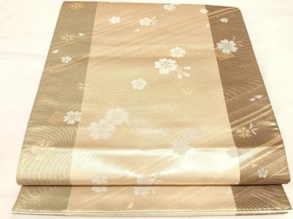 平和屋着物◎全通柄袋帯　流水花文　金糸　正絹　逸品　AABL5994yx