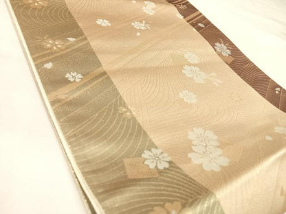 平和屋着物◎全通柄袋帯　流水花文　金糸　正絹　逸品　AABL5994yx