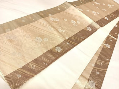 平和屋着物◎全通柄袋帯　流水花文　金糸　正絹　逸品　AABL5994yx
