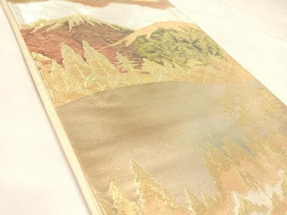 平和屋着物◎六通柄袋帯　遠山風景文　金銀糸　引箔　正絹　逸品　AABL5997yx