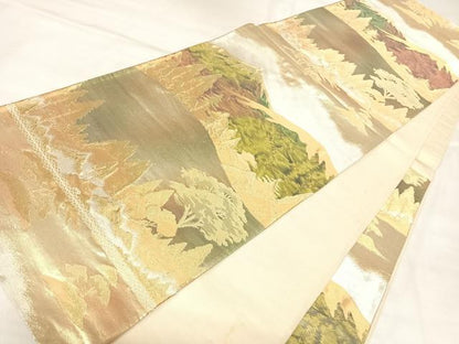 平和屋着物◎六通柄袋帯　遠山風景文　金銀糸　引箔　正絹　逸品　AABL5997yx