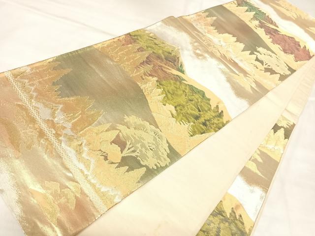 平和屋着物◎六通柄袋帯　遠山風景文　金銀糸　引箔　正絹　逸品　AABL5997yx