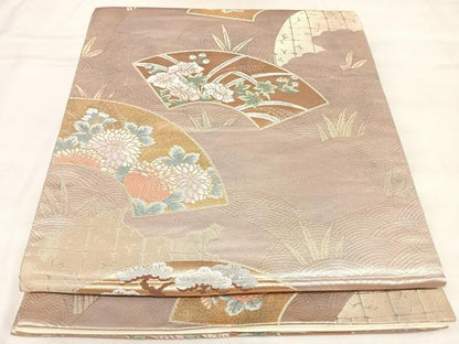 平和屋着物◎六通柄袋帯　唐織　地紙草花文　金糸　引箔　正絹　逸品　AABL6001yx