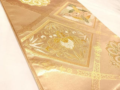 平和屋着物◎六通柄袋帯　唐織　正倉院双鶴花菱文　金糸　正絹　逸品　AABL6002yx