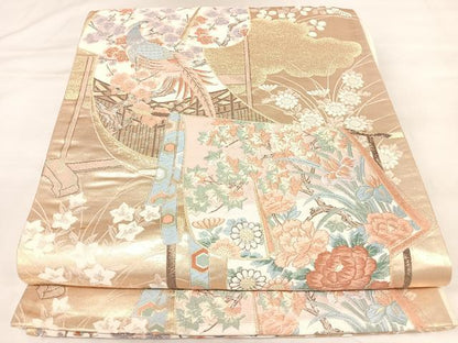 平和屋着物◎六通柄袋帯　唐織　富貴雅園　金糸　正絹　逸品　AABL6003yx