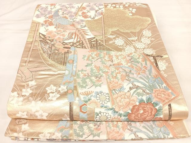 平和屋着物◎六通柄袋帯　唐織　富貴雅園　金糸　正絹　逸品　AABL6003yx