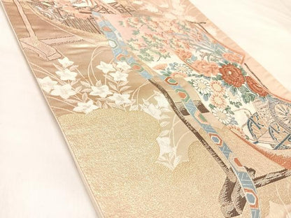 平和屋着物◎六通柄袋帯　唐織　富貴雅園　金糸　正絹　逸品　AABL6003yx