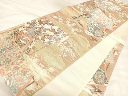 平和屋着物◎六通柄袋帯　唐織　富貴雅園　金糸　正絹　逸品　AABL6003yx