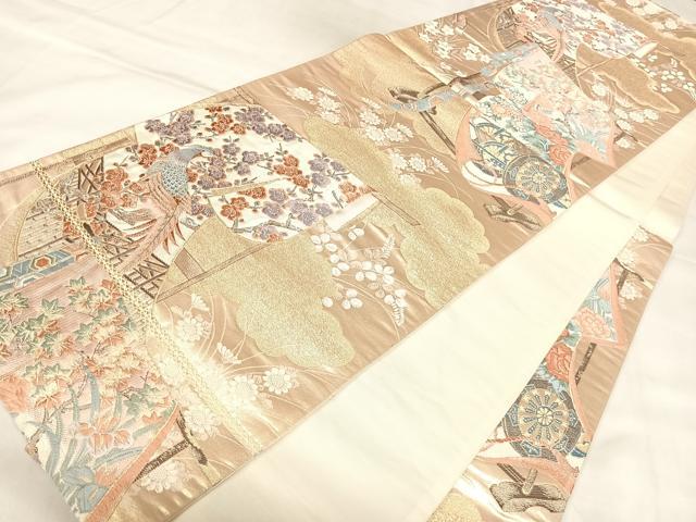 平和屋着物◎六通柄袋帯　唐織　富貴雅園　金糸　正絹　逸品　AABL6003yx