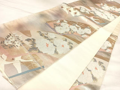 平和屋着物◎六通柄袋帯　唐織　地紙飛鶴草花文　金銀糸　正絹　逸品　AABL6005yx