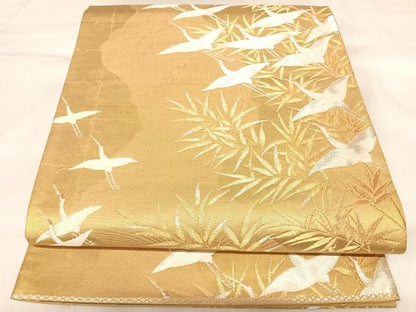 平和屋着物◎六通柄袋帯　群鶴文　金銀糸　正絹　逸品　AABL6012yx
