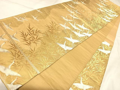 平和屋着物◎六通柄袋帯　群鶴文　金銀糸　正絹　逸品　AABL6012yx