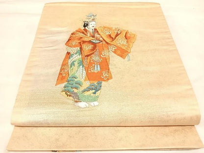 平和屋着物◎太鼓柄袋帯　唐織　羽衣　能　金糸　引箔　正絹　逸品　AABL6017yx
