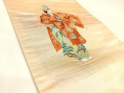 平和屋着物◎太鼓柄袋帯　唐織　羽衣　能　金糸　引箔　正絹　逸品　AABL6017yx
