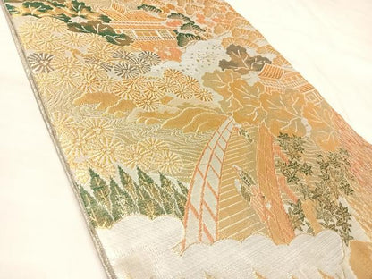 平和屋着物◎佐賀錦　六通柄袋帯　浩彩二重縦　渡橋風景文　金銀糸　正絹　逸品　AABL6035yx