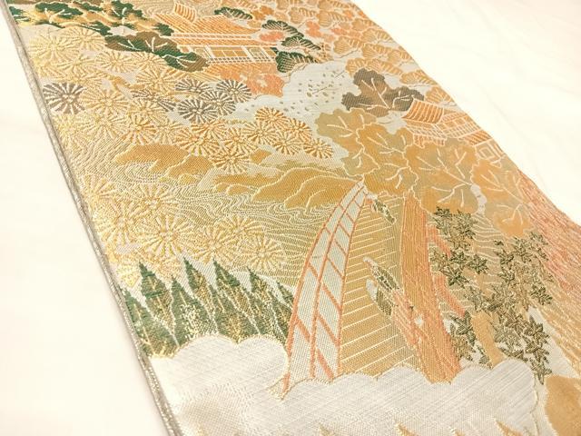 平和屋着物◎佐賀錦　六通柄袋帯　浩彩二重縦　渡橋風景文　金銀糸　正絹　逸品　AABL6035yx